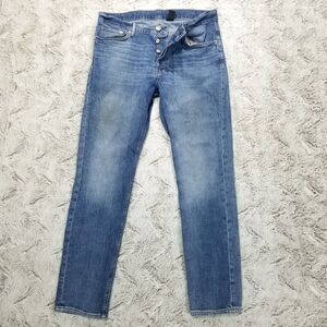 Denim Jeans Mens 34×30 Blue‎ Button Fly Slim Coupe Etroite Médium Wash Denim